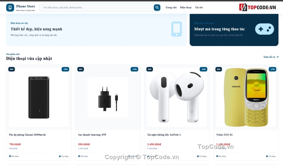 Website php,Web phụ kiện điện thoại,Web điện thoại
